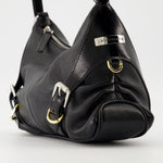 Black Leather Buckle Detail Mini Shoulder Bag