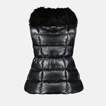Glossy Fur-Trim Quilted Puffer Vest
