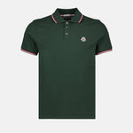 Moncler Forest Green Polo Shirt with Signature Tricolor Detail