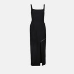 Square-Neck Midi Dress with Zip Detail