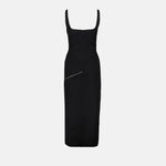 Square-Neck Midi Dress with Zip Detail