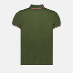 Moncler Olive Green Polo Shirt with Signature Tricolor Trim