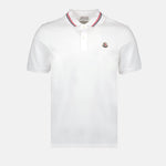 Moncler White Polo Shirt with Signature Tricolor Collar