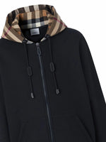 Check-Pattern Hooded Zip-Up Sweatshirt