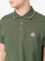 Moncler Forest Green Polo Shirt with Signature Tricolor Detail