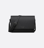Minimal CD Logo Leather Messenger Bag (Black)