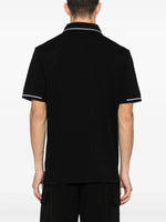 Moncler Black Polo Shirt with Tonal Logo and Contrast Trim