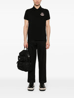 Moncler Black Polo Shirt with Statement Embroidered Logo