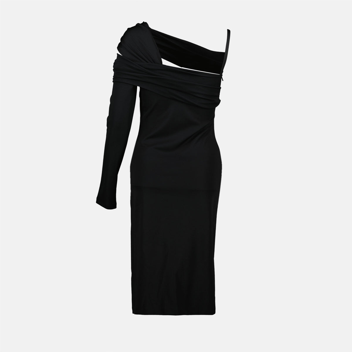 Asymmetric Draped One-Shoulder Midi Dress