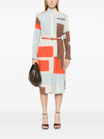 Abstract Color-Block Belted Shirt Dress