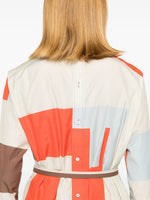 Abstract Color-Block Belted Shirt Dress