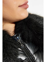 Glossy Fur-Trim Quilted Puffer Vest