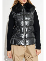 Glossy Fur-Trim Quilted Puffer Vest