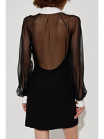 Sheer Sleeve Corset Mini Dress with Contrast Collar