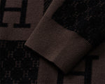 Checkered “H” & Horse Motif Wool Sweater