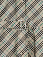 Short Sleeve Check Belted Shirt Dress – Light Beige