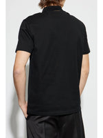 Versace Black Polo Shirt with Gold Medusa Button Detail