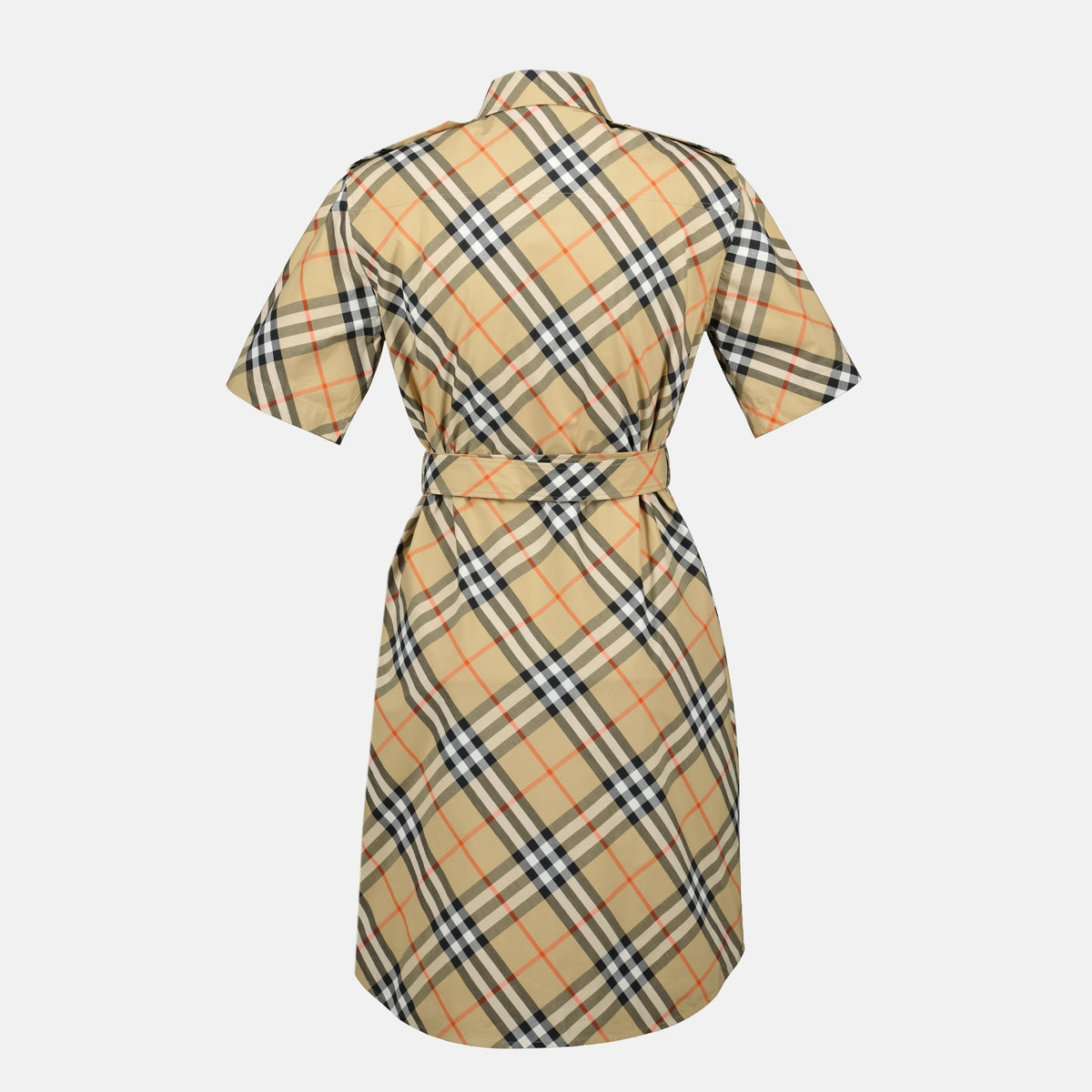 Short Sleeve Icon Check Belted Shirt Dress