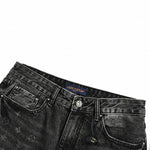 Black Washed Denim Jeans with Monogram & Cowboy Embroidery