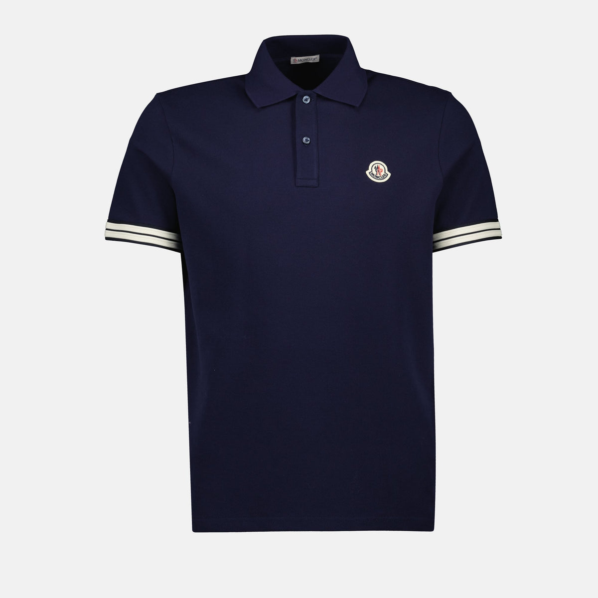 Navy Polo with Striped Sleeve Detail