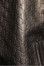 Black GG Monogram Leather Bomber Jacket