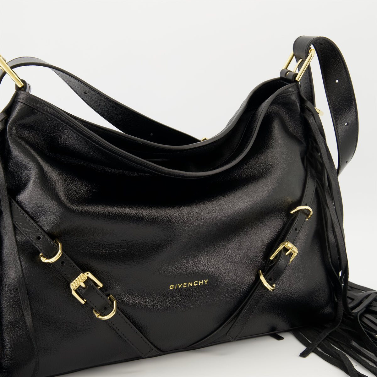 Black Leather Fringe Shoulder Bag