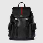 Black Leather Flap Backpack