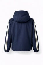 Hooded Nylon Jacket with Signature Stripe – Navy