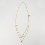 Layered Charm Chain Necklace with Gem Accent