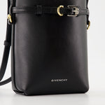 Black Leather Mini Bucket Bag with Belt Detail