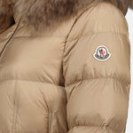 Long Beige Fur-Trim Down Coat