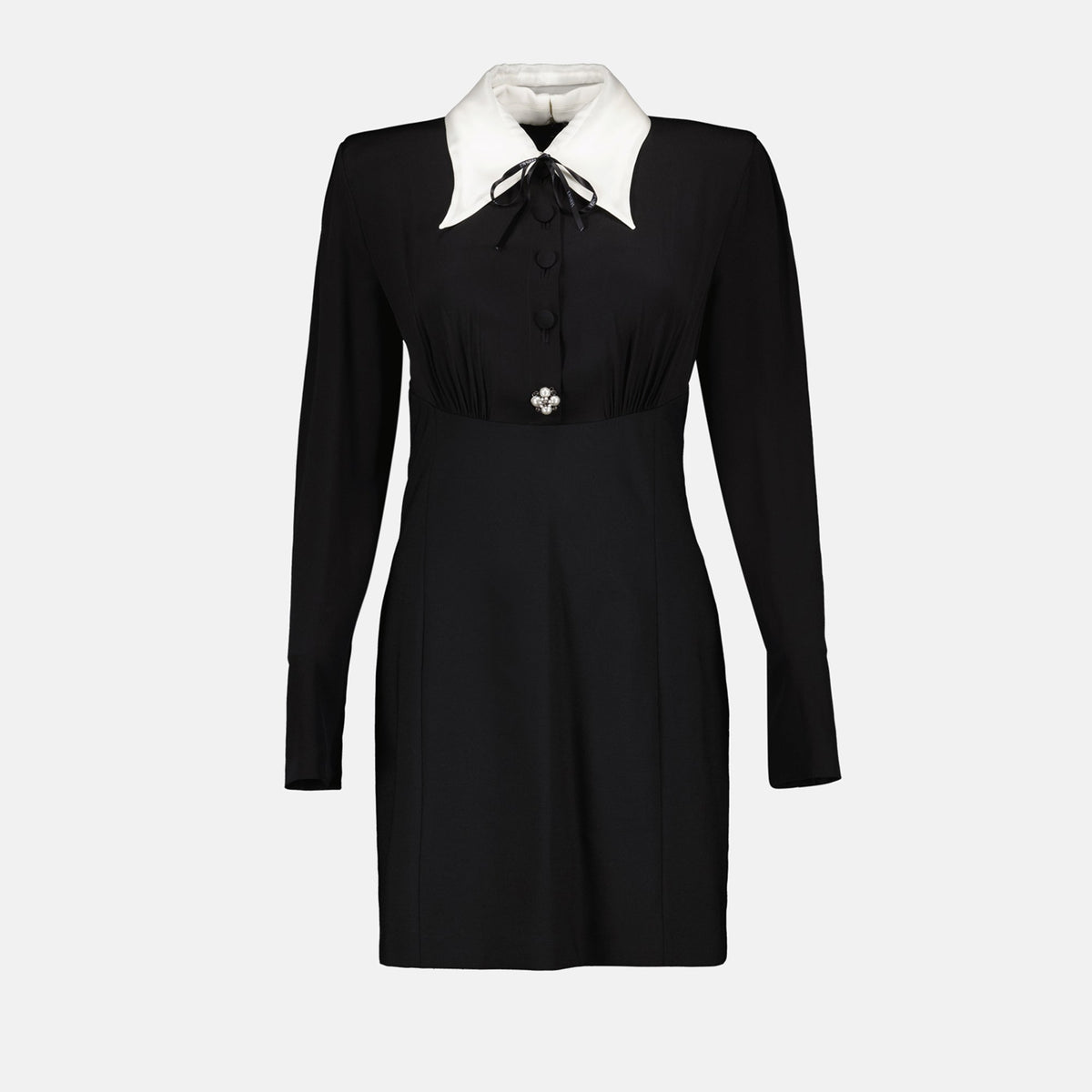 Contrast Collar Mini Dress with Ribbon Tie