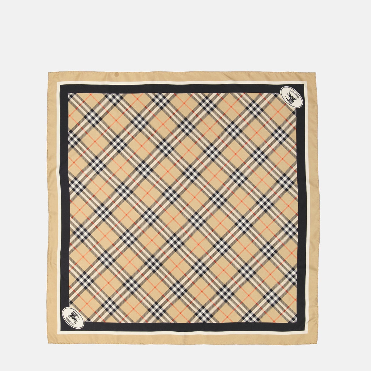 Check Silk Scarf with Contrast Border