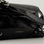 Black Patent Leather Shoulder Bag with Strap Detail