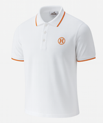 Hermès White Polo Shirt with Orange Trim and H Logo