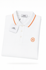 Hermès White Polo Shirt with Orange Trim and H Logo