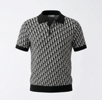 Oblique Wool Knit Polo Shirt – Black & Grey