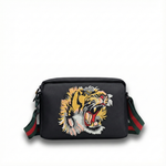 Tiger Embroidered Leather Crossbody Bag