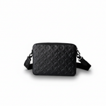 Monogram Embossed Black Messenger Crossbody Bag