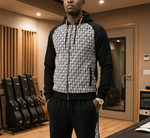 Oblique Hooded Tracksuit in Black with Grey Jacquard Panels