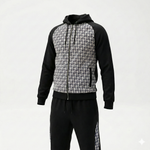 Oblique Hooded Tracksuit in Black with Grey Jacquard Panels