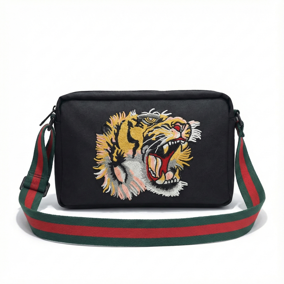 Tiger Embroidered Leather Crossbody Bag