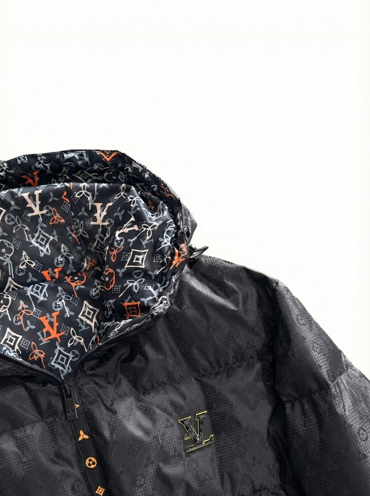 Glossy Monogram Puffer Jacket - Black