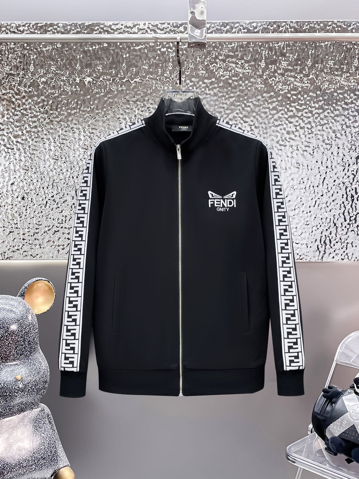 Men’s Premium Black Track Jacket – Athletic Fit with Designer Sleeve Detail