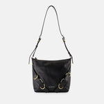 Black Leather Shoulder Bag with Strap Detail