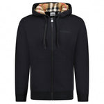 'Hove' check Hood Embroidery Logo Hoodie Zip Sweatshirt - Black