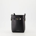 Black Leather Mini Bucket Bag with Belt Detail