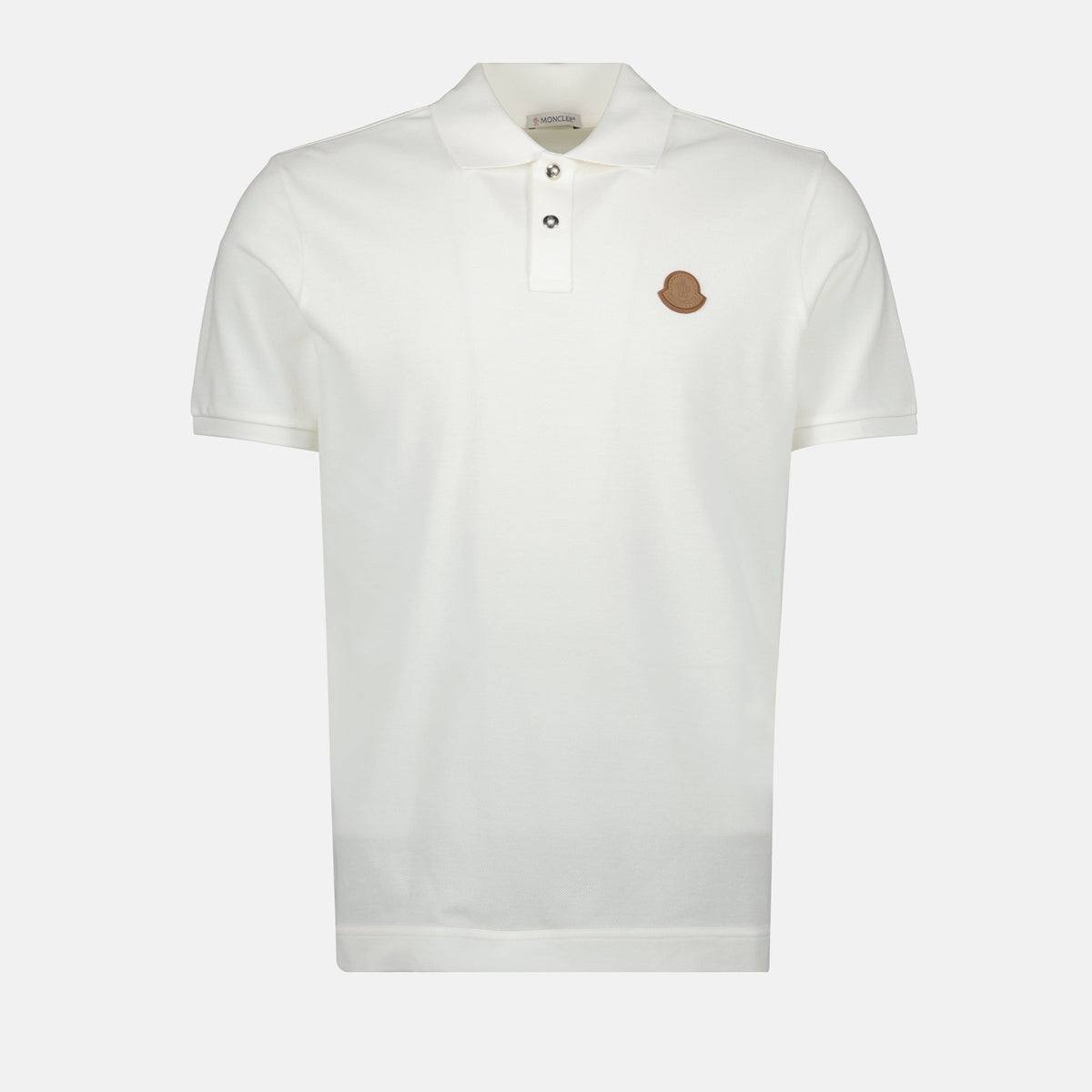 Off-White Polo with Leather Logo Patch