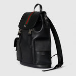 Black Leather Flap Backpack