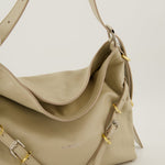 Beige Leather Slouchy Shoulder Bag with Harness Detail